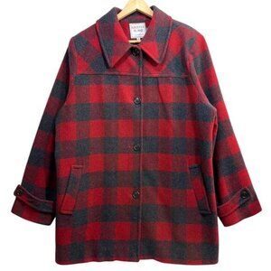 Vintage Kristen Blake Classics 18 Red Buffalo Plaid Wool Coat Jacket Winter Fall